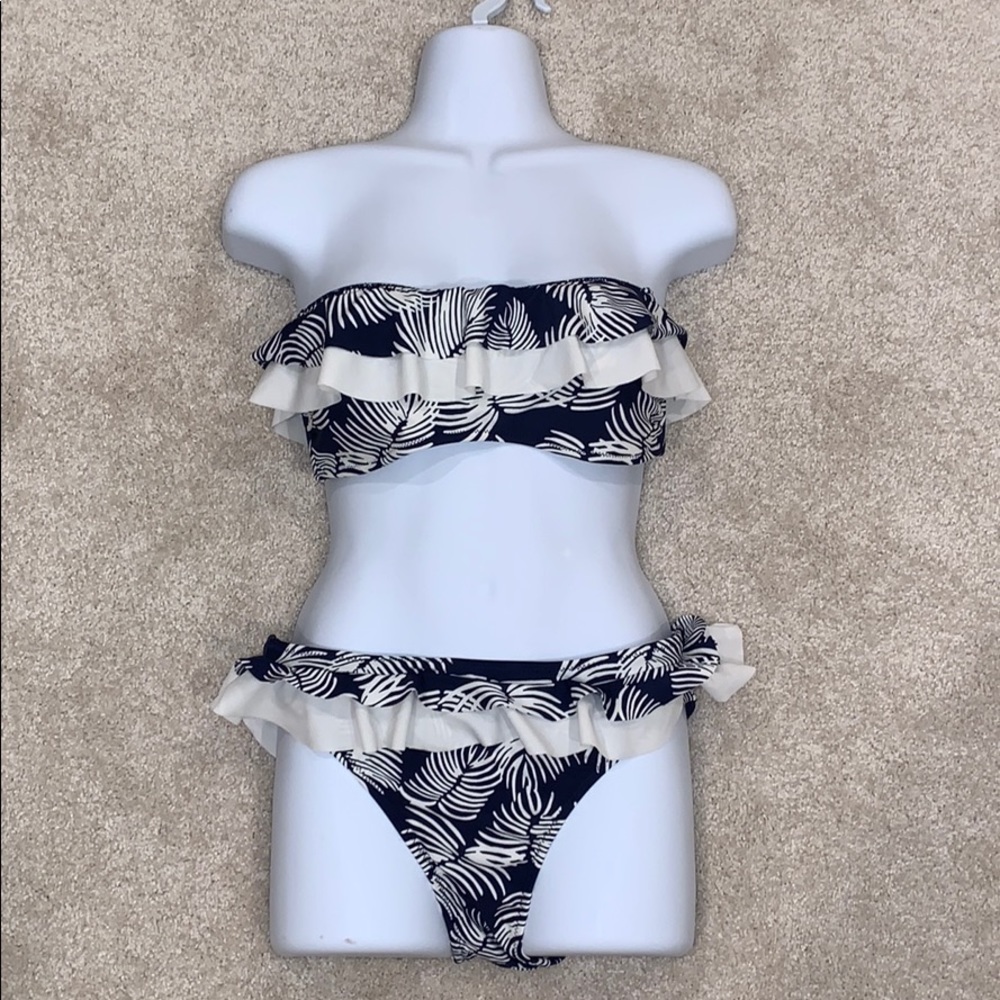 Jessica Simpson ruffled navy and white bikini set